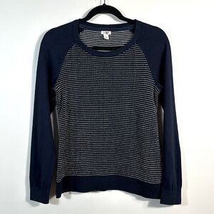 LL Bean Blue White Lightweight Knit Sweater Women Size Small